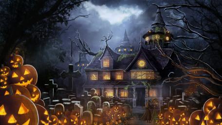 Mysterious Halloween Night at Haunted Mansion wallpaper