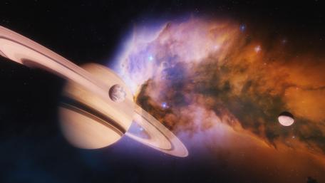 Majestic Ringed Planet in Cosmic Splendor wallpaper