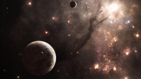 Ethereal Cosmic Dance of Planets and Moons wallpaper