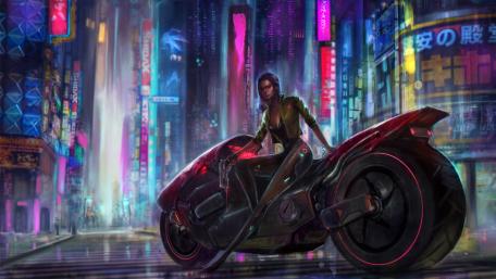 Cyborg girl with bike wallpaper