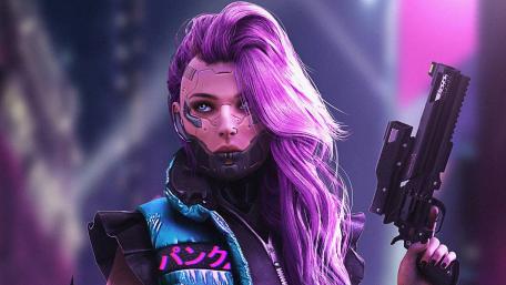 Cyberpunk Cyborg in Futuristic City wallpaper