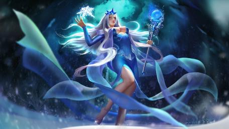 Ice Queen's Majestic Dance in a Frozen Realm wallpaper