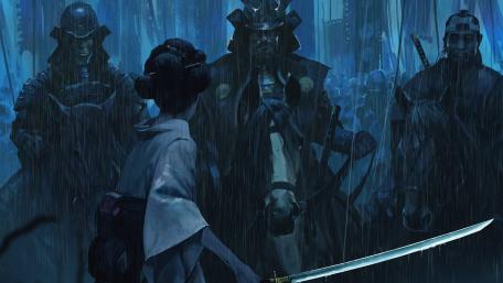 Samurai's Resolve under the Rain wallpaper