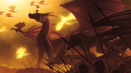 Fiery Skies and Majestic Dragons Unite wallpaper