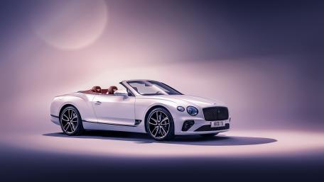 Elegant White Bentley Cabrio in Purple Glow wallpaper