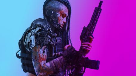 Cyberpunk Warrior in a Neon World wallpaper