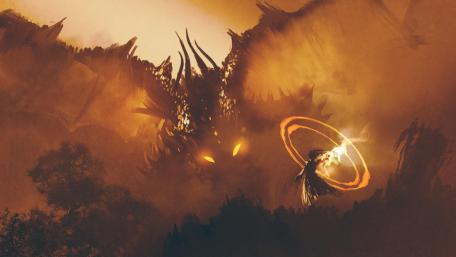 Majestic Dragon Awakens in a Fiery Realm wallpaper