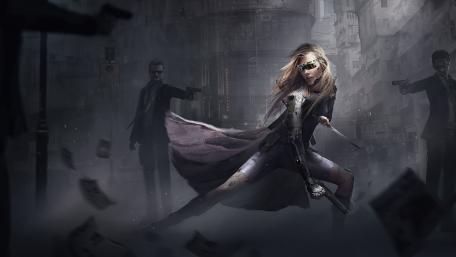 Futuristic Cyborg Warrior in Action wallpaper