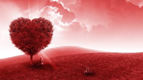Heartfelt Dreams in a Red Landscape wallpaper