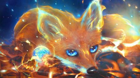 Flame-Kissed Fox with Mystic Blue Eyes wallpaper