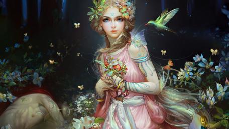 Enchanted Fairy in a Dreamland Garden wallpaper
