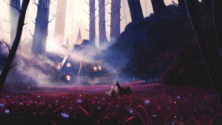 Enchanted Glade with Glowing Flora and Fauna wallpaper