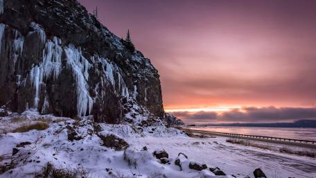 Winter's Embrace in a Pink Sky wallpaper