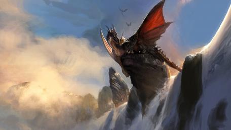 Mystical Dragon Overlooking Majestic Peaks wallpaper