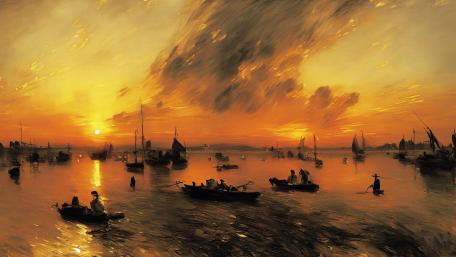 AI-Art: tangerine sunset and golden hour wallpaper