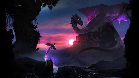 Mystical Dragon Guardian at Dusk wallpaper