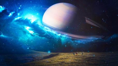Explorers Gazing at a Ringed Giant wallpaper