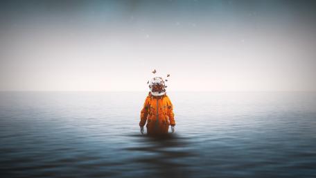 Astronaut's Surreal Aquatic Adventure wallpaper