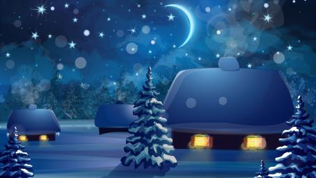 Winter Night Fantasy Village wallpaper