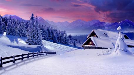 Snowy house mountain house wallpaper