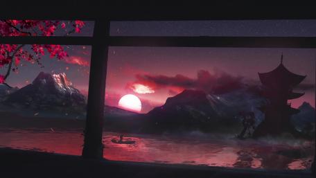Twilight Serenity by the Pagoda wallpaper