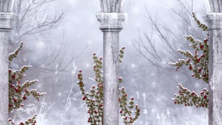 Winter Wonderland with Artistic Columns and Flowers wallpaper