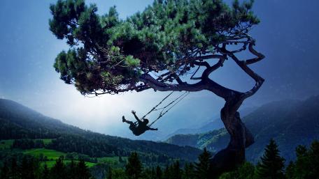 Enchanted Tree Swing in a Dreamscape wallpaper