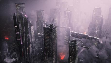 Misty Metropolis in Twilight Hues wallpaper