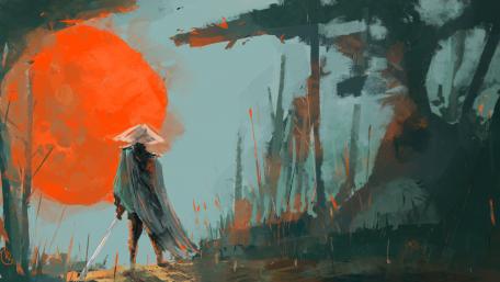 Samurai at Dusk in a Mystic Realm wallpaper