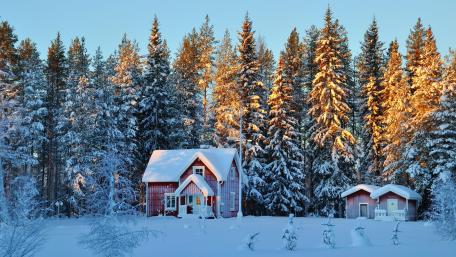Winter Wonderland Cottage in the Woods wallpaper