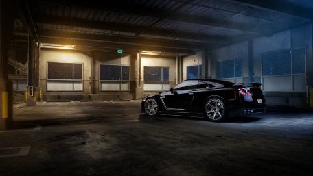 Nissan GT-R in a Stylish Parking Garage Scene wallpaper