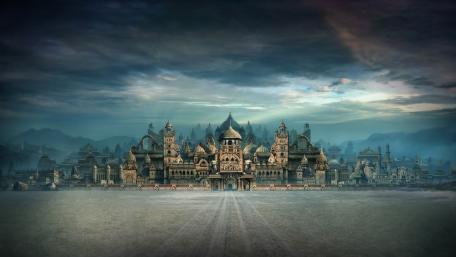 Ethereal Ancient Cityscape Awaits Exploration wallpaper