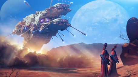 Futuristic Voyage Through a Distant World wallpaper