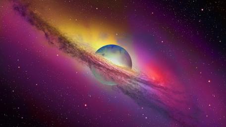 Vibrant Ringed Planet in a Cosmic Haze wallpaper