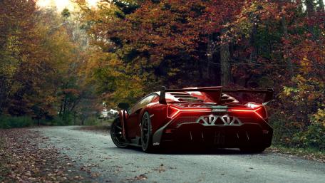 Autumn Drive with a Lamborghini Veneno wallpaper