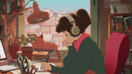 Serene Study Session in Anime Style wallpaper