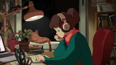 Lofi Girl's Nighttime Study Session wallpaper