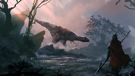 Warrior's Encounter with Jurassic Titan wallpaper