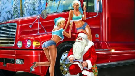 Santa Claus with Pin Up girls wallpaper