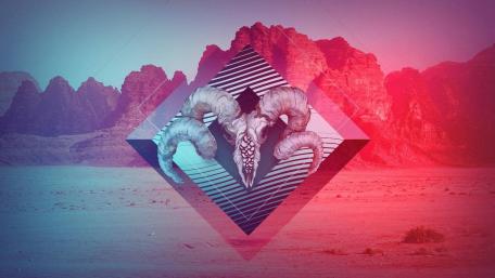 Mystical Goat Skull in Abstract Landscape wallpaper