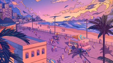 Lo-fi beach wallpaper
