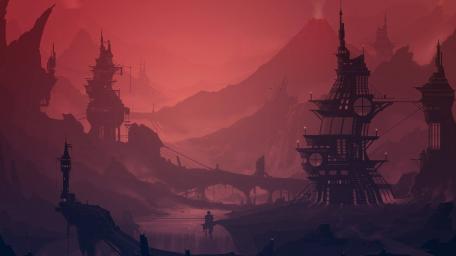 Red lo-fi landscape wallpaper