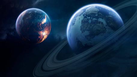 Ethereal Planets with Majestic Rings wallpaper
