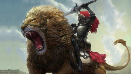 Majestic Warrior on a Fearless Lion wallpaper