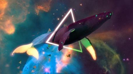 Whale in Cosmic Triangles Surrealism wallpaper
