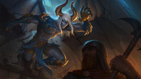 Demonic Confrontation in Ancient Ruins wallpaper