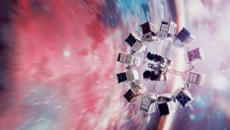 Cosmic Journey Through a Futuristic Space Station wallpaper
