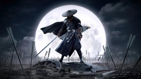 Samurai in the moonlight wallpaper
