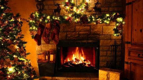 Cozy Christmas Eve by the Fireplace wallpaper