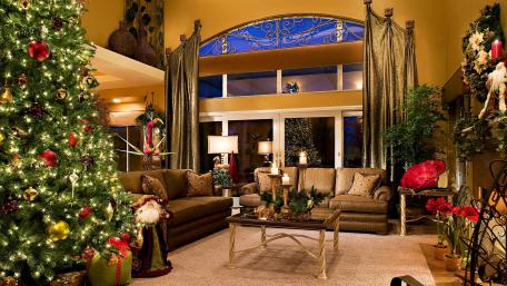 Festive Elegance in a Cozy Living Room wallpaper